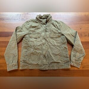 J.Crew Olive Green Military Utility Jacket – w Packable Hood – Size M